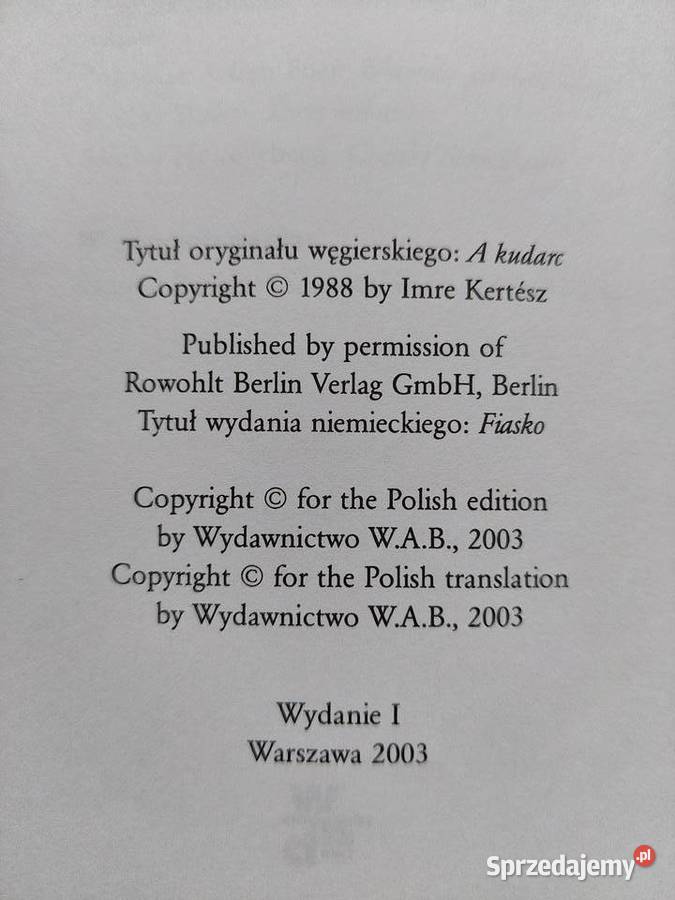 FIASKO Imre Kertsz Rok wydania 2003
