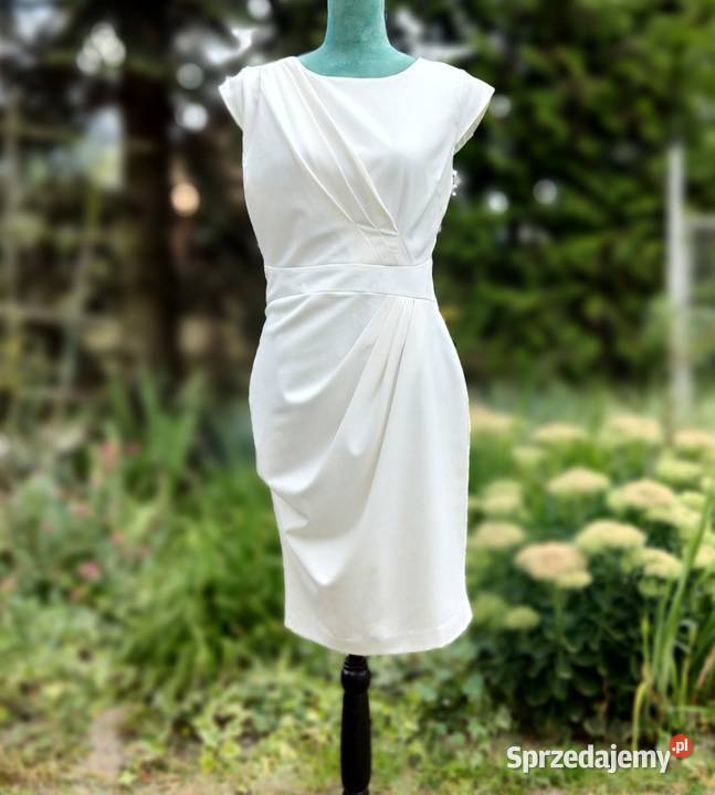 Biała kremowa sukienka Next 40 L elegancka midi Spódnice i sukienki
