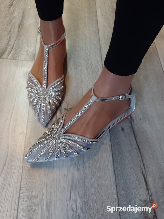 40 Srebrne Bogato zdobione ślubne baleriny sprzedam