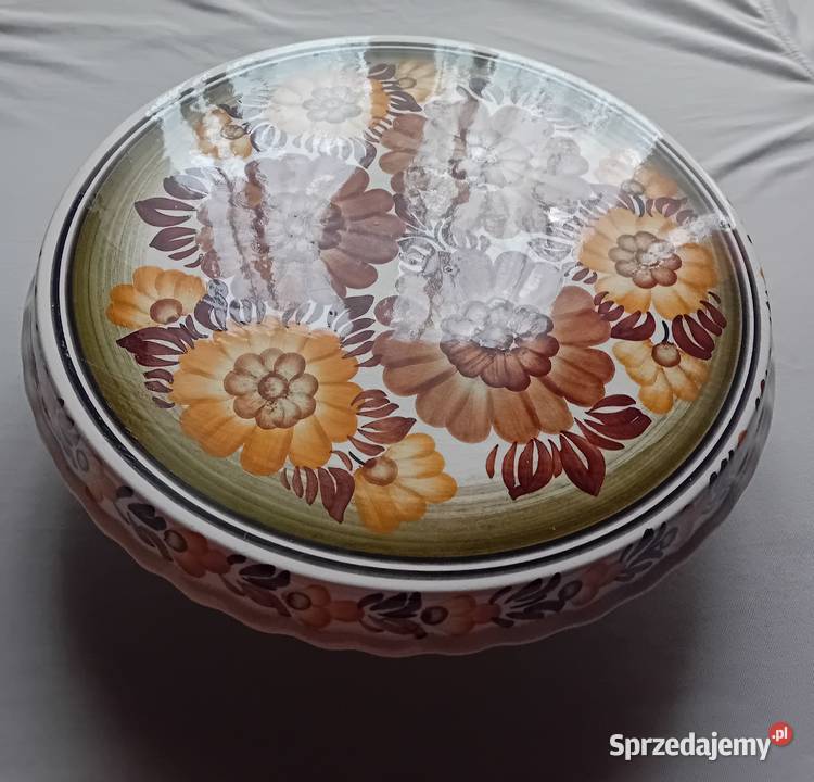 Ręcznie malowana fajansowa patera na stopie ZF Koźminek