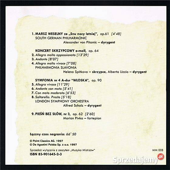 MENDELSSOHN Muzyczne pejzaże seria Muzyka Chorzów