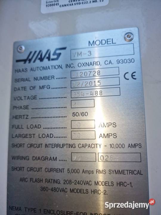 Centrum obróbcze pionowe CNC HAAS VM3 sprzedam
