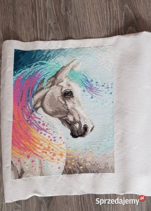 Haft krzyżykowy obraz koń RĘCZNIE ROBIONY śląskie Racibórz