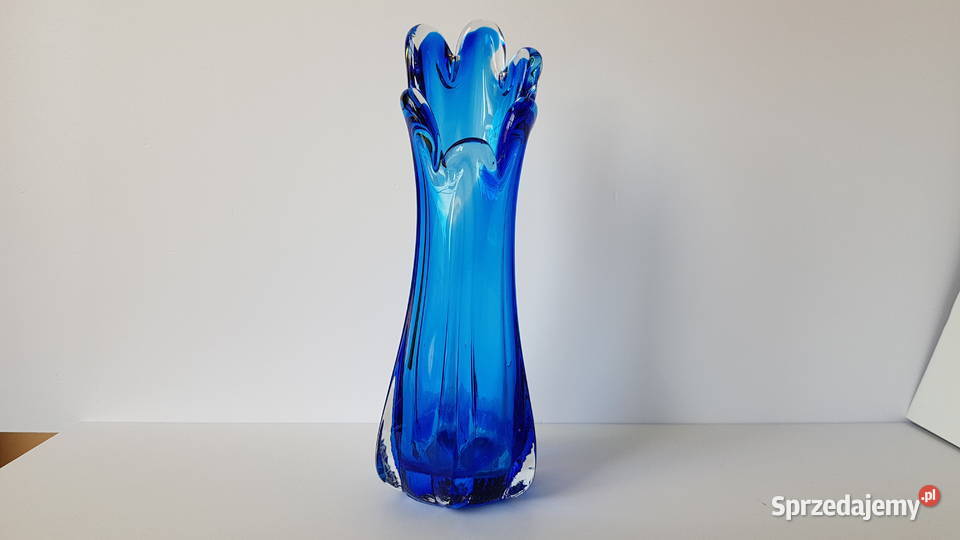 Szklany wazon kolorowe szkło vintage PRL Dąbrowa Górnicza