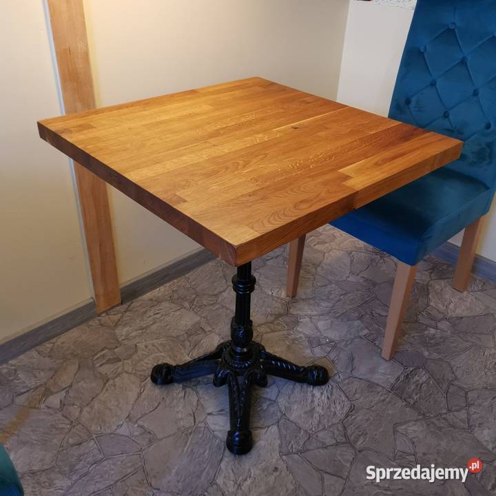 Stolik z blatem dębowym na żeliwnwj nodze 66cm