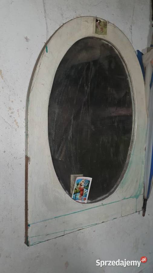 Lustro drewniane białe ścienne vintage PRL Warszawa