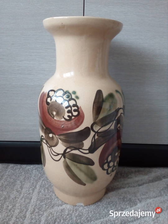 Wazon beżowy malowany kwiaty liście PRL Białystok sprzedam