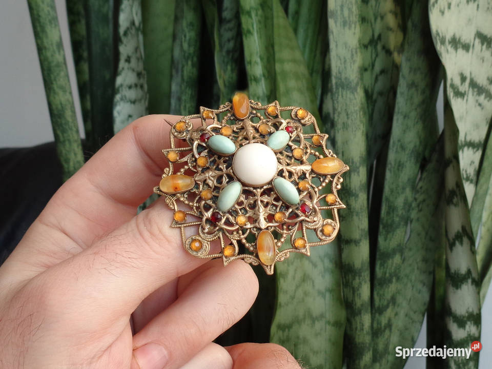 Stara broszka granaty korale bursztyny Brzeg sprzedam