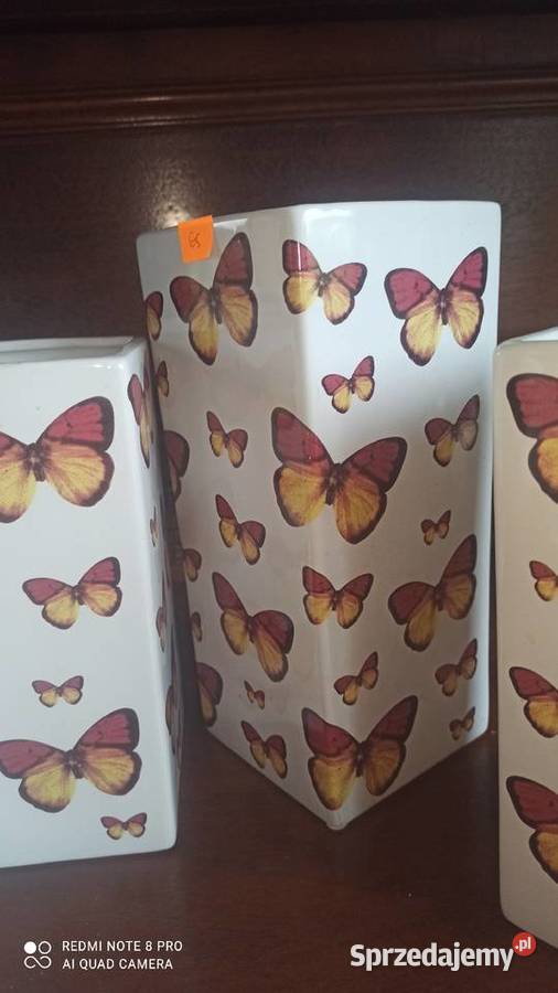 Doniczka Motyle na białej porcelanie Gdańsk sprzedam