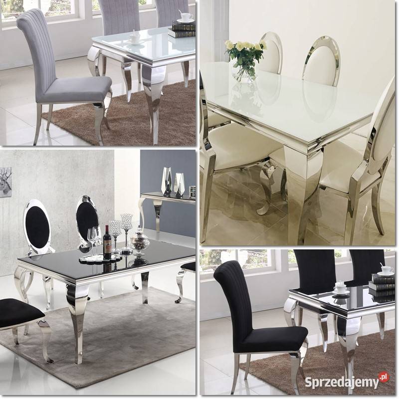 Stół glamour Ludwik szklany biały czarny stolik ława krzesło