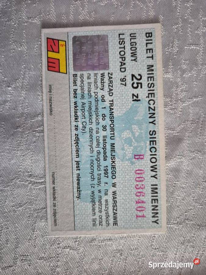 Bilet miesięczny ztm z 1997 Piaseczno