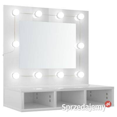 vidaXL Szafka z lustrem i LED biała z połyskiem