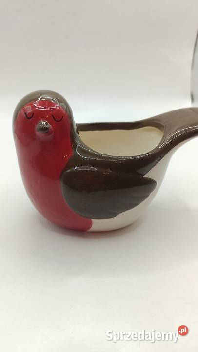 Figurka ceramiczna ptak rudzik pojemnik miseczka Zamość