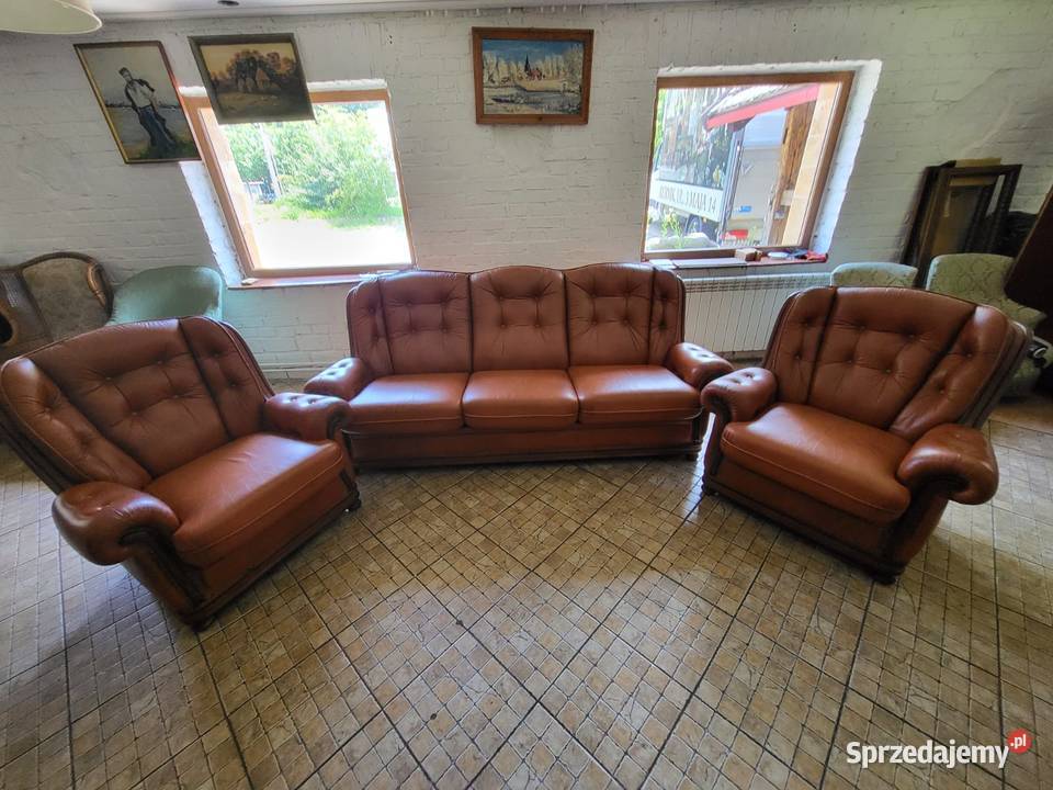 Wypoczynek skórzany kanapa 3 osobowa z dwoma śląskie Rybnik