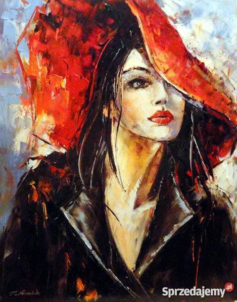 Dziewczyna w kapeluszu obraz olejny 40x50 mazowieckie