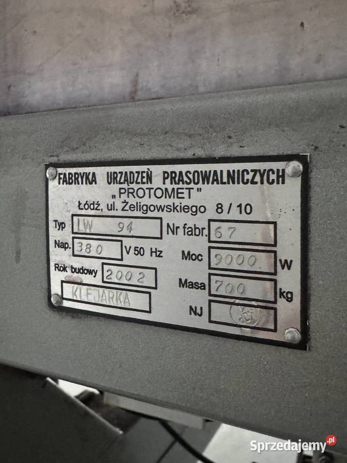 Klejarka do sublimacji PROTOMET LW94 9000W Łódź