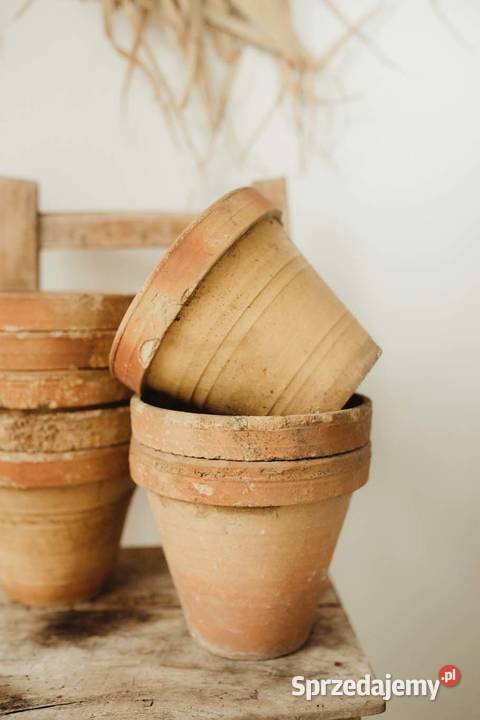 Stare piękne gliniane doniczki rustykalne 3 Dom i Ogród Wrocław sprzedam