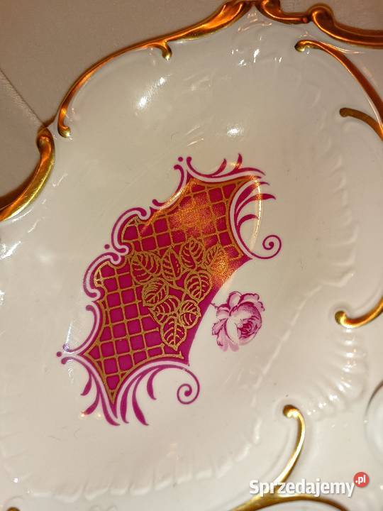 Pirkenhammer Piękny burgundowy kabaret patera