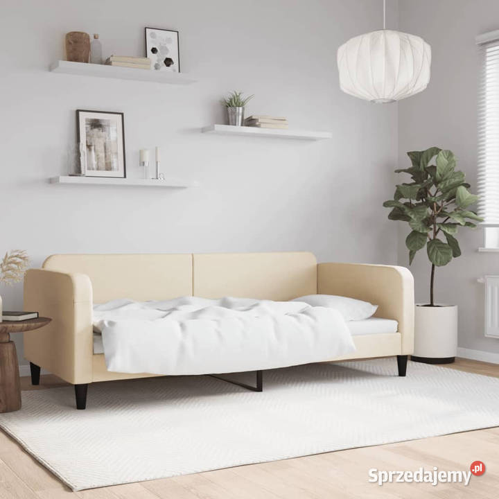 Sofa z funkcją spania kremowe obita tkaniną 75cm mazowieckie Warszawa
