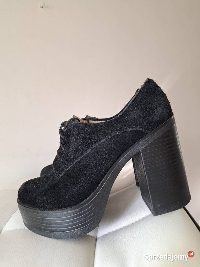 Czarne botki 40 oxfordy na platformie wysoki Kraków sprzedam