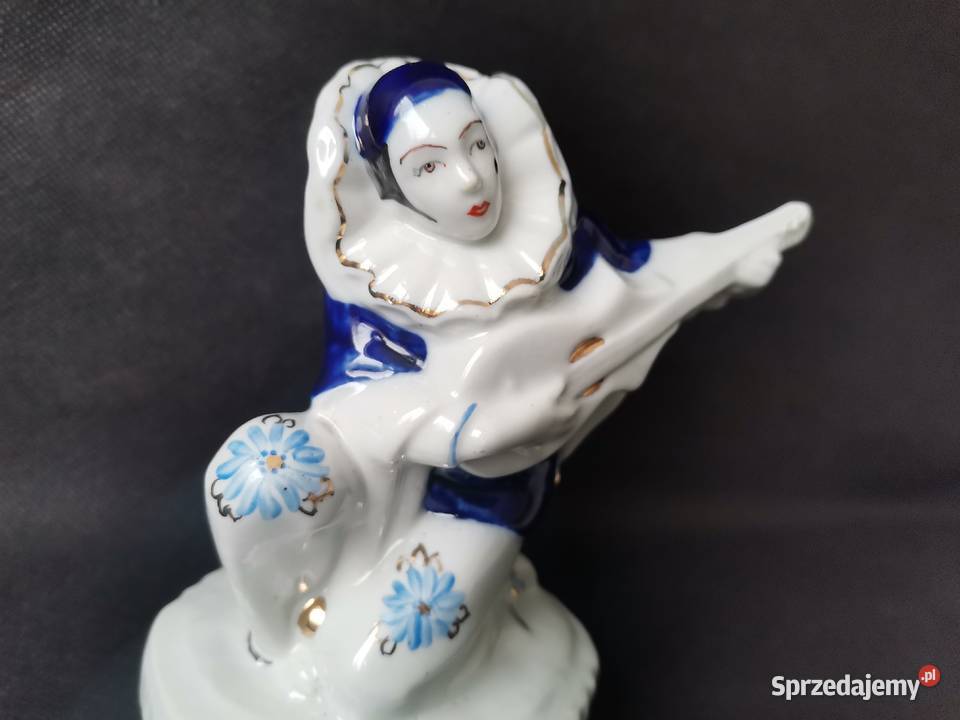 Stara figurka porcelanowa Pierrot Grajek Janina Katowice