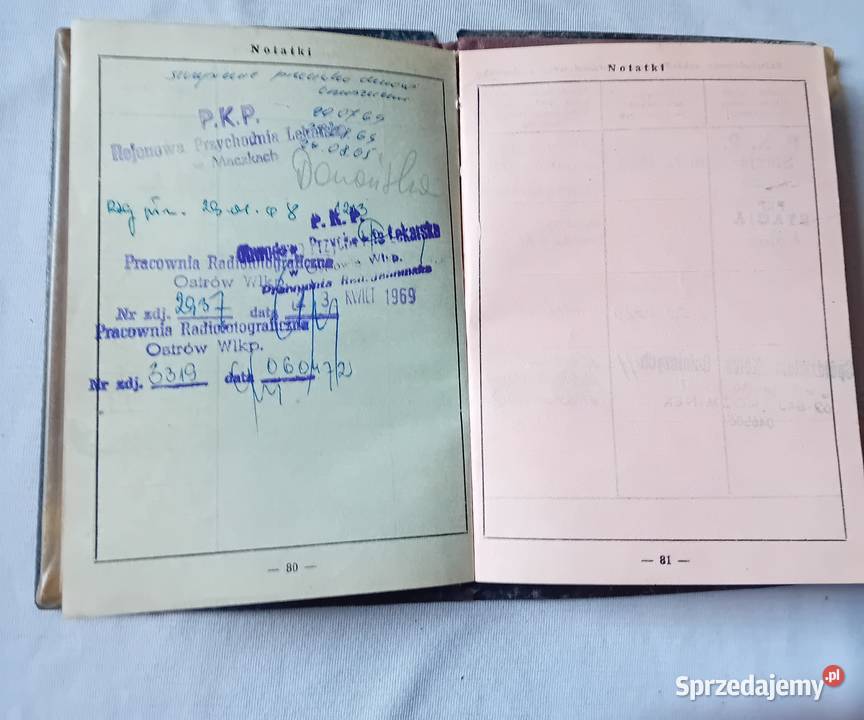 Legitymacja ubezpieczeniowa pracownika PKP 1964 Koźminek