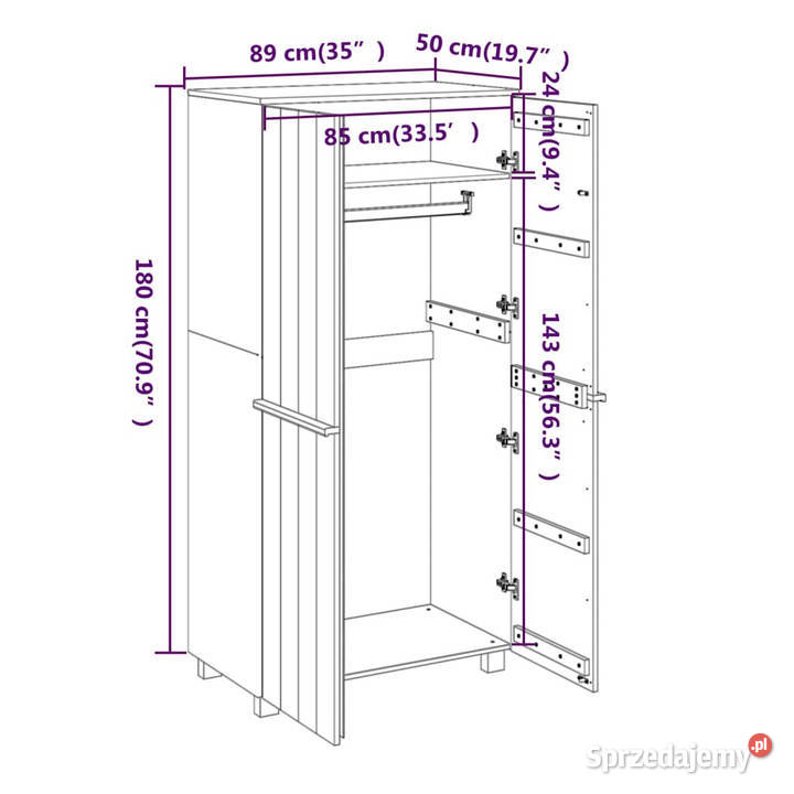 Szafa HAMAR biała 89x50x180 lite drewno sosnowe