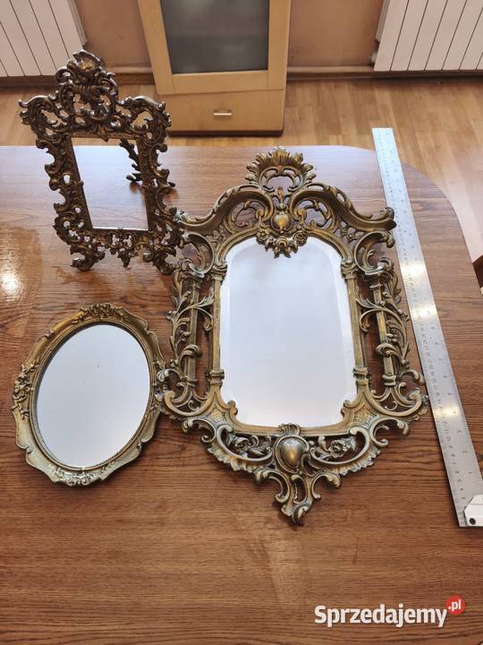 Zestaw z mosiądzu lustro duże i małe ramka na Antyki