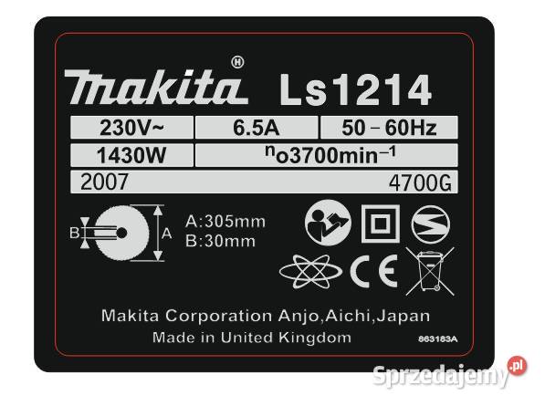 Naklejka tabliczka znamionowa Makita LS1214