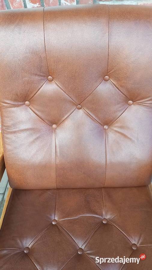 Fotel wypoczynkowy Dębowy skórzany brązowy Gawroniec