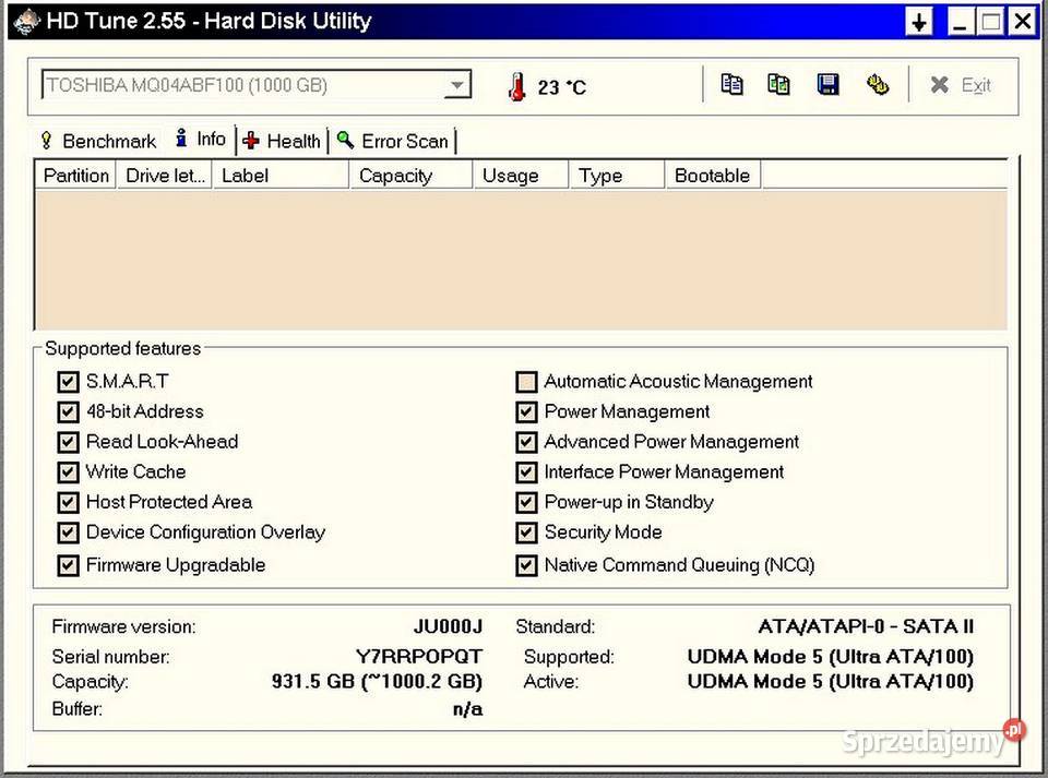 Dysk twardy 1T TOSHIBA MQ04ABF100 25 zachodniopomorskie Szczecin
