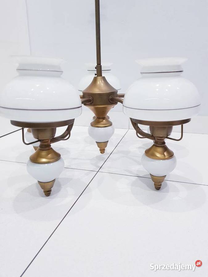 Stary mosiężny żyrandol z prlu rustykalny śląskie Dąbrowa Górnicza sprzedam