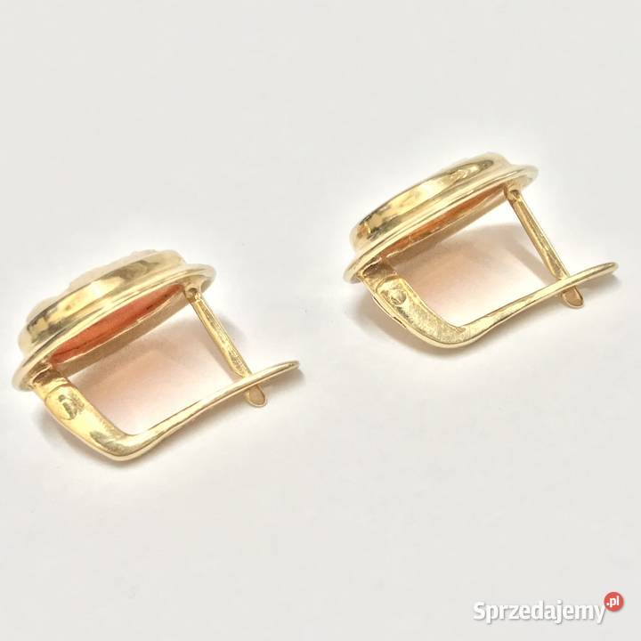 Złote kolczyki 14K 585 z ręcznie rzeźbioną kameą złoto Warszawa sprzedam