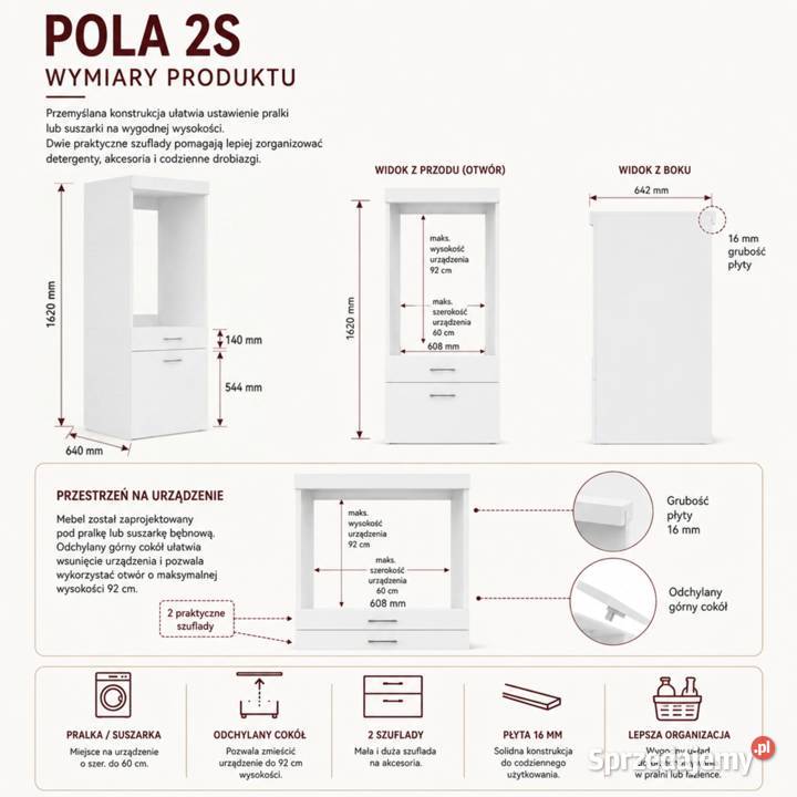 Szafka łazienkowa na pralkę suszarkę POLA 2S opolskie