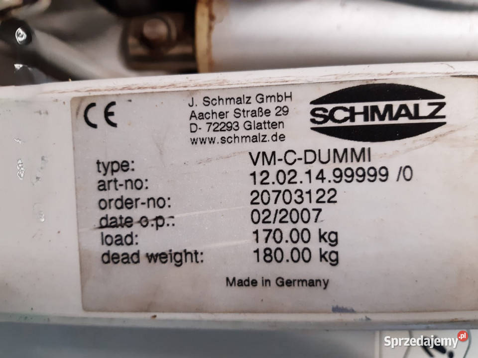 Podnośnik podciśnieniowy SCHAMLZ Vacu Master podlaskie Zielone Kamedulskie sprzedam