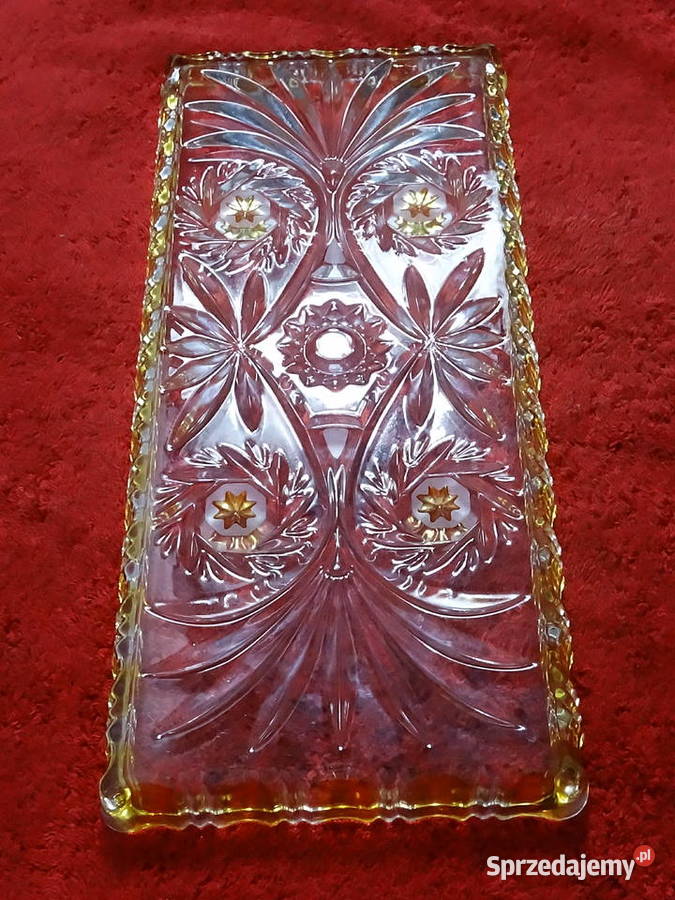 Duża szklana patera retro 34 Bursztynowy rant Biłgoraj