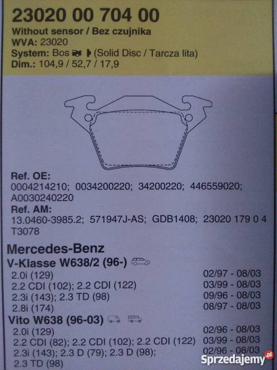 Klocki hamulcowe MERCEDES tył Ciechanów