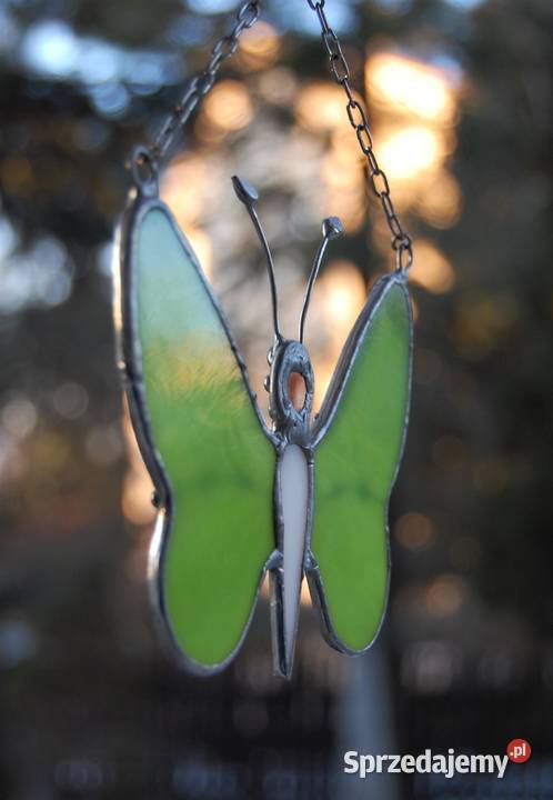 Motyl zielony witraż Tiffany z bursztynem lubelskie Lublin