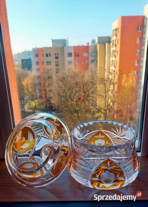 Piękna duża bomboniera kryształowa PRL Wrocław