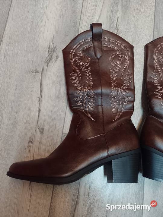 4142 Brązowe Wyszywane Kozaki kowbojki NOWE Kraków