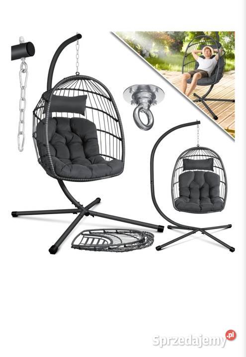 Fotel wiszący koszowy z dużymi poduszkami Brzeziny