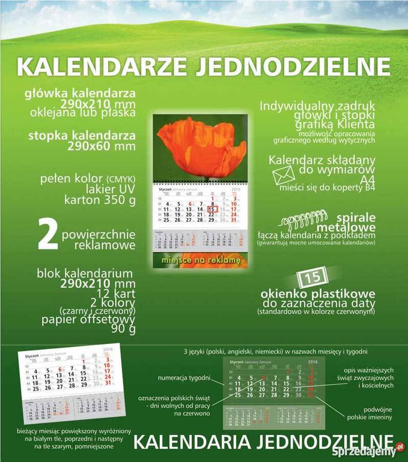 Kalendarze reklamowe ścienne biurkowe z reklamą Warszawa