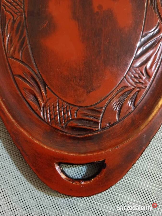 Zabytkowa taca drewniana ręcznie rzeźbiona mazowieckie Warszawa