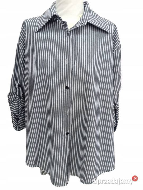 Elegancka koszula damska paski 4648 biust 138 czarny