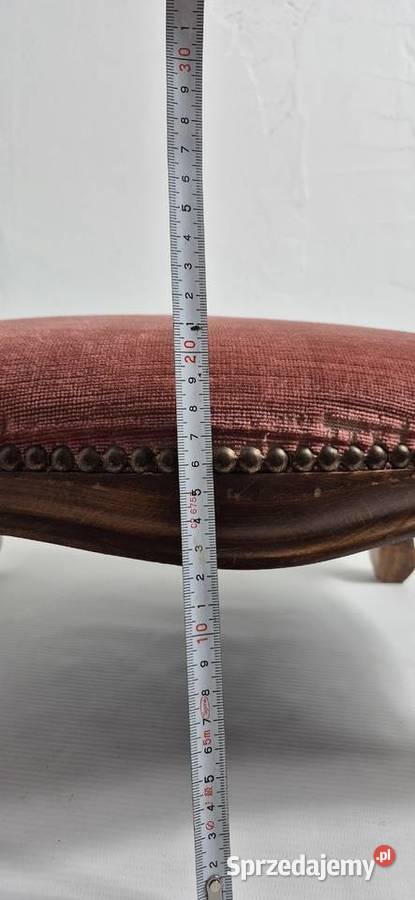 Stylowy Podnóżek Vintage Różowy Welur Drewno Biłgoraj