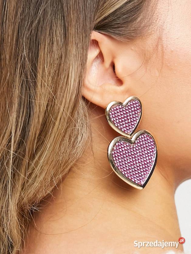 ASOS Różowe Bogato zdobione kolczyki serca z Dodatki Kraków sprzedam