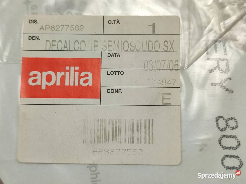 NAKLEJKA NA NADKOLE LEWY PRZÓD APRILIA SR 50 H2O