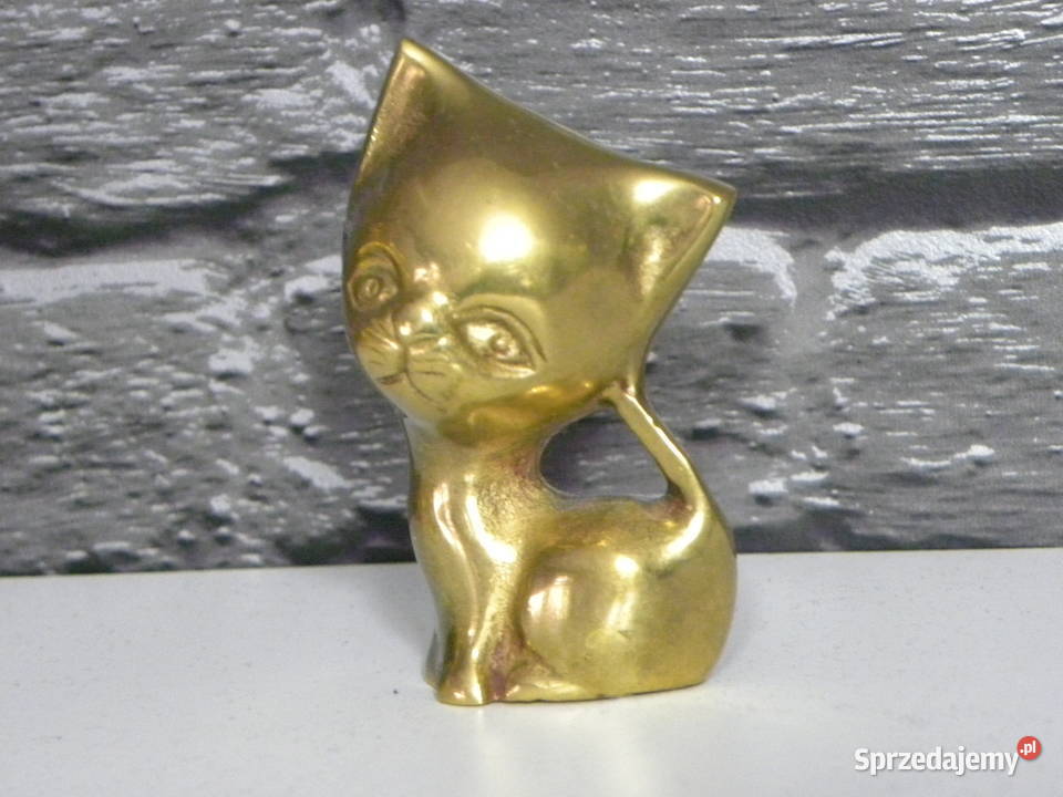 Dwa mosiężne kotki mosiężne figurki koty z dolnośląskie Legnica