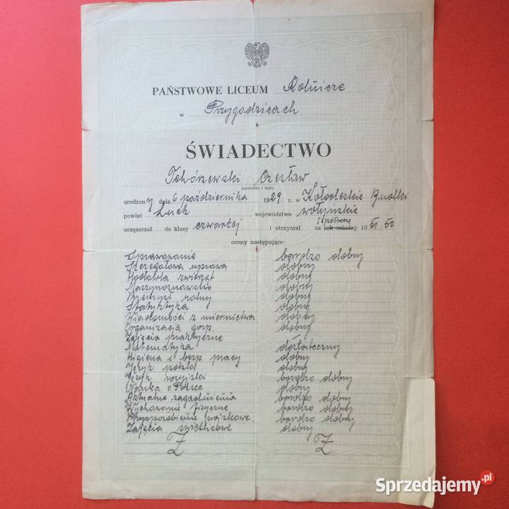 1747 Świadectwo Liceum Rolniczego 4 Tchórzewski zachodniopomorskie