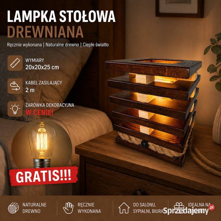 Stylowa lampka nocna stołowa z naturalnego Gajewniki-Kolonia